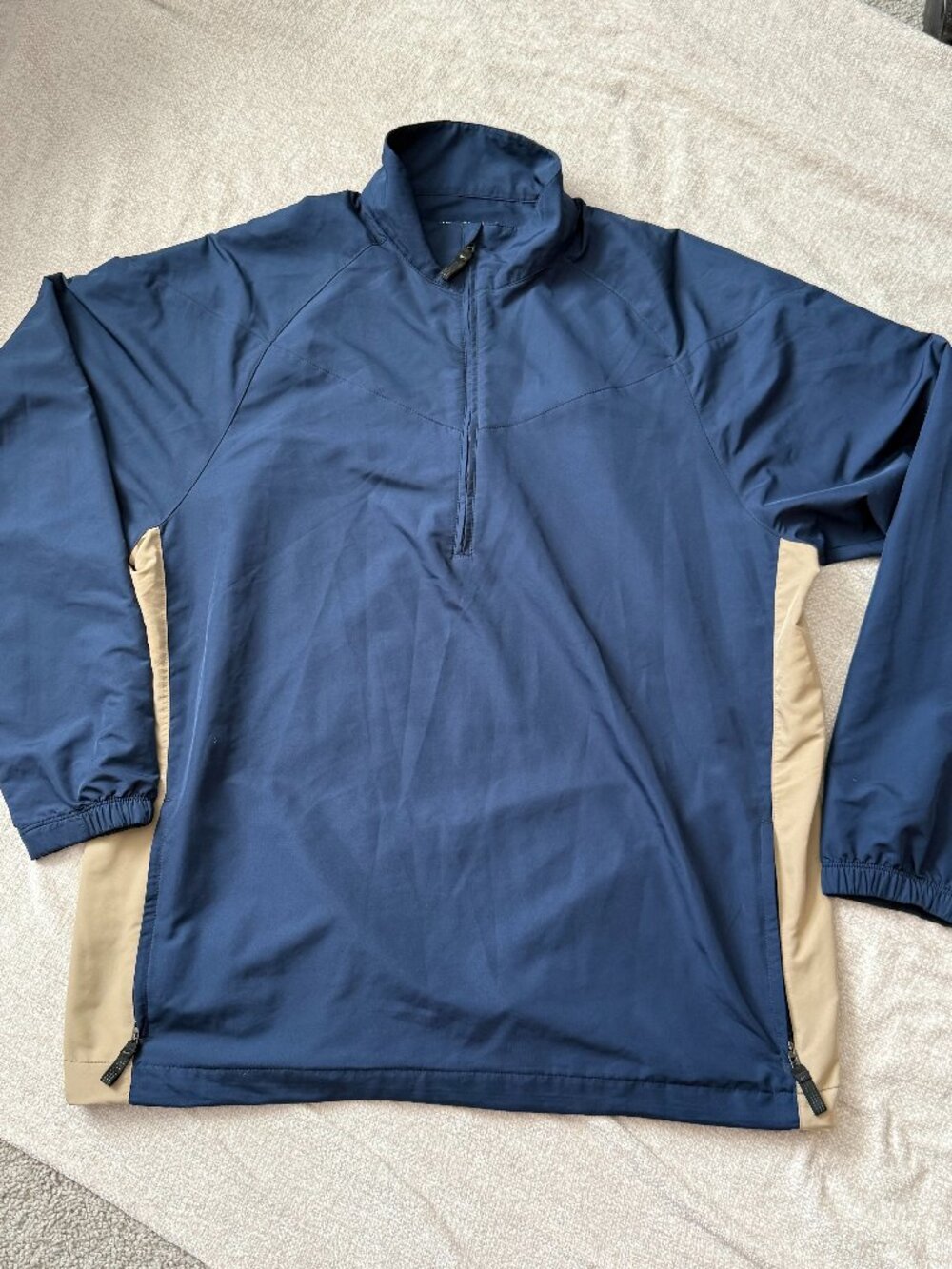 Nike Golf Navy Blue Tan 1/2 Zip Windbreaker Pullover Jacket Men's Large 4397